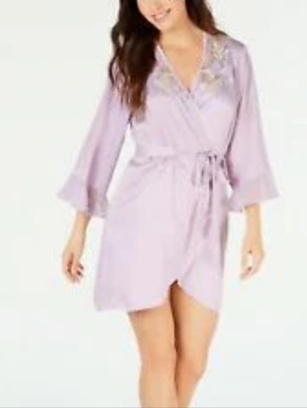 NWT Satin And Lace Short Wrap Robe (Lt. Lavender) - Linea Donatella